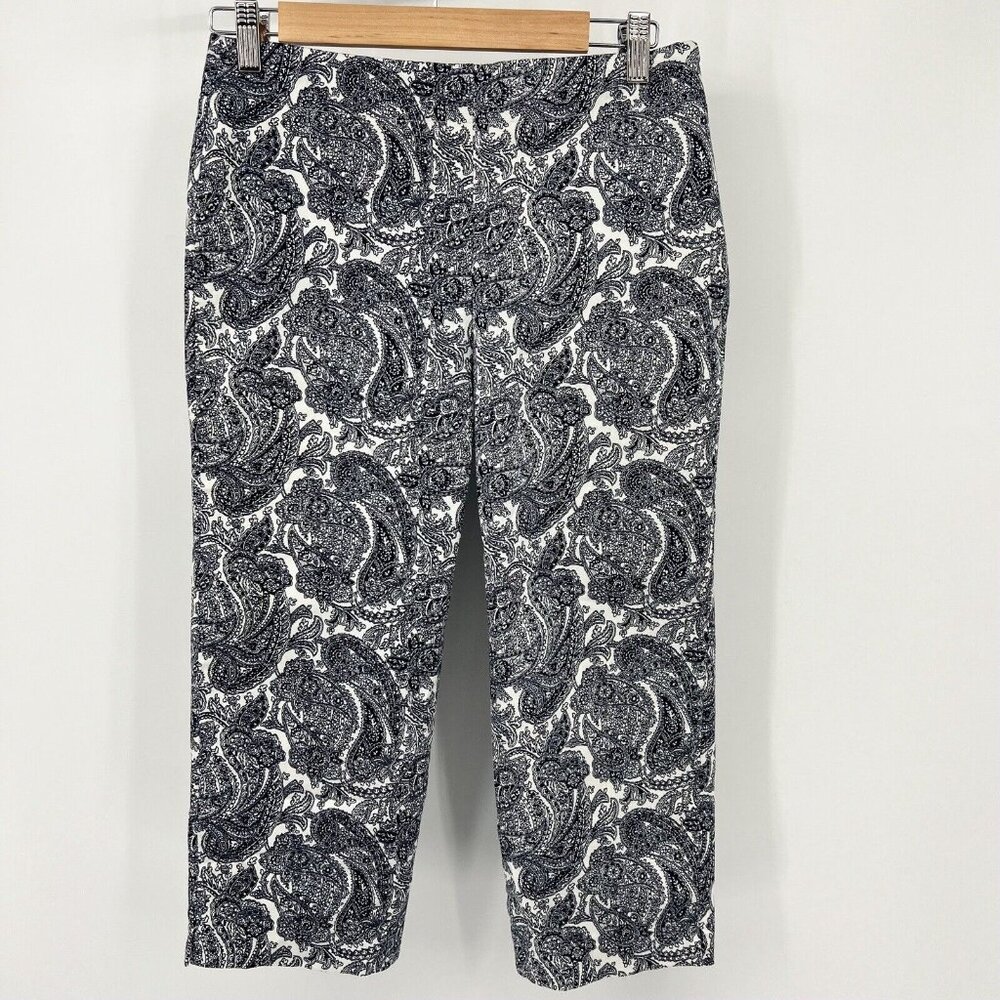 Talbots Heritage Capris 6P Womens‎ Black White Paisley Print Pants Size Petite 6
